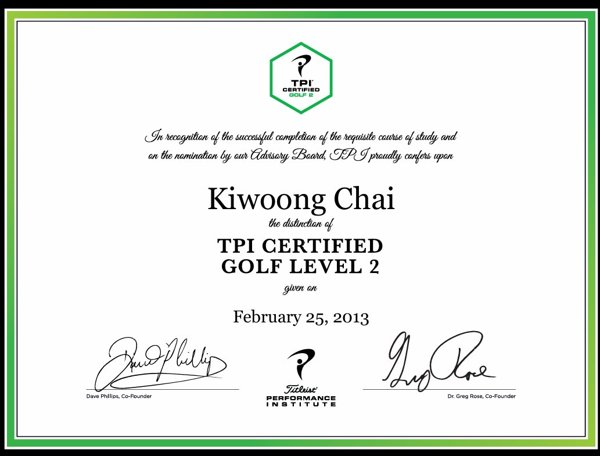 TPI Golf Level 2 Certified — 채기웅 (2013년 2월 25일)