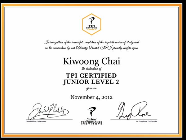 TPI Junior Level 2 Certified — 채기웅 (2012년 11월 4일)